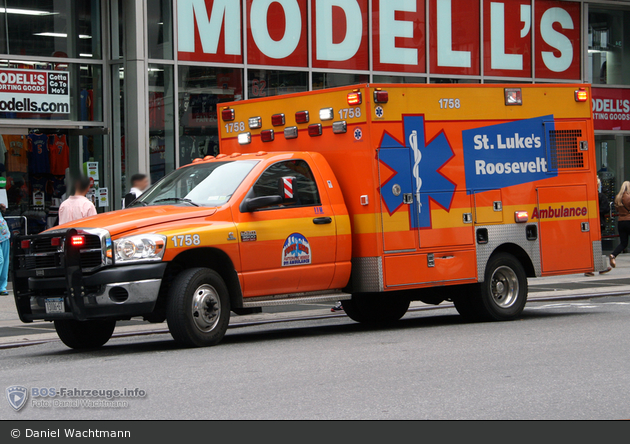 NYC - Manhattan - St. Luke's Roosevelt Hospital Ambulance Service - Ambulance 1758 - RTW