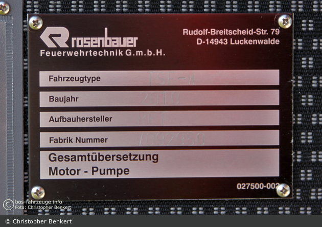 Mercedes-Benz Vario 818 DA - Rosenbauer - TSF-W  - Typschild