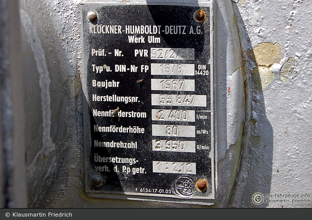 Florian Saarland-Raffinerie ZLF 1 (a.D.) - Typenschild Pumpe